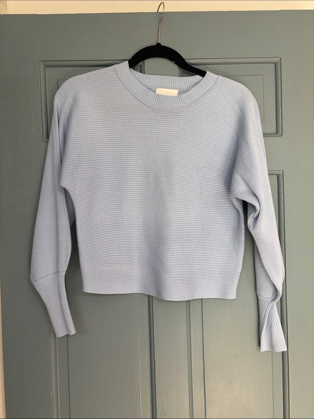 Pink Rose Light Blue Ribbed Crewneck Sweater
